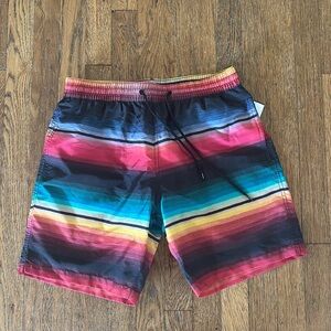 Paul Smith Men's S Multicolor stripe Swim Trunks Zipper Pockets Drawstring